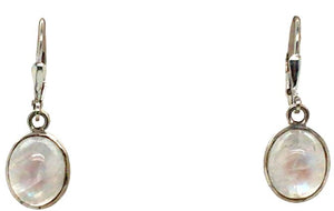 Sterling Silver Moonstone Bezel Set Oval Dangle Earrings with Leverbacks