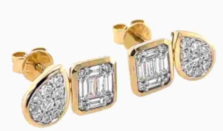 14Y Diamond Baguette and Pear Cluster Toi Et Moi Earrings