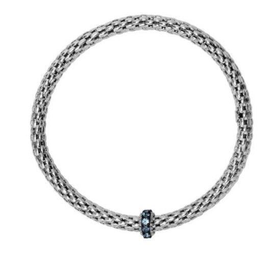 Sterling Silver 4.5mm Popcorn Endless Stretch Bracelet with Blue Topaz Rondel