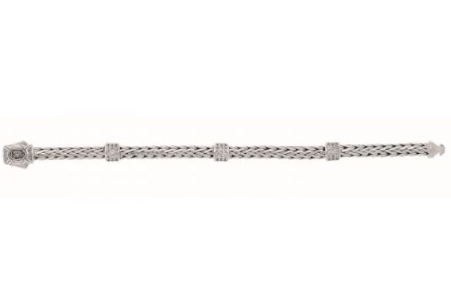 Sterling Silver 7.25" Woven White Sapphire Bracelet with Box Clasp
