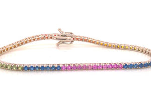 14W Multi-Colored Rainbow Sapphire Straight Line Bracelet