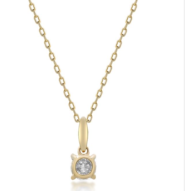 Color Jewels-  14Y Rd Diamond Pendant with Diamond Bail and Bezel Diamond Chain