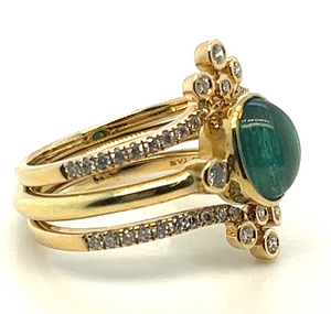 18Y Cab Bezel Set Indicolite Tourmaline and Diamond Ring Size 6