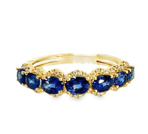 18Y Oval Blue Sapphire Band with Diamond Halo sz 7