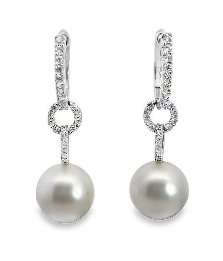 18W Diamond Hoop with 10.5mm Pearl and Diamond Drop Earrings