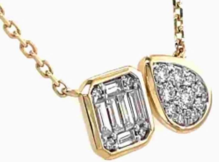 14Y Diamond Baguette and Pear Cluster Toi Et Moi Pendant