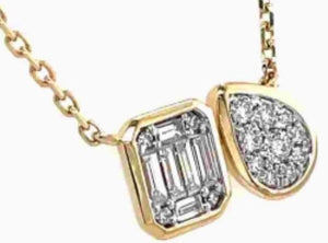 14Y Diamond Baguette and Pear Cluster Toi Et Moi Pendant