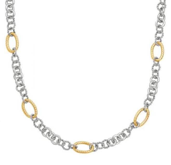 Sterling Silver and 18Y Round and Oval Link 18" Italian Cable Link Necklace.