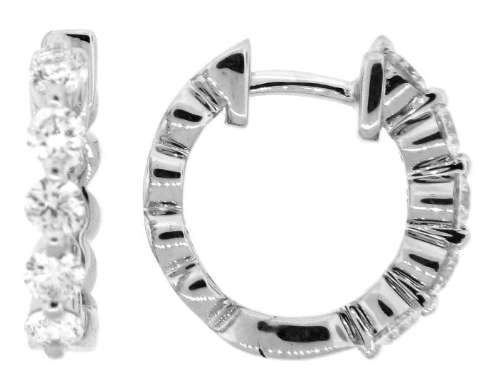 14W Shared Prong Round Brilliant Cut Diamond Huggy Earrings