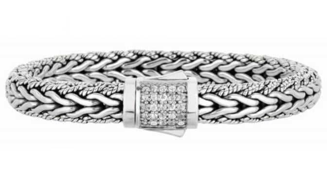 Sterling Silver 8.25"8mm Woven Bracelet with .54 ctw Sapphire Box Clasp