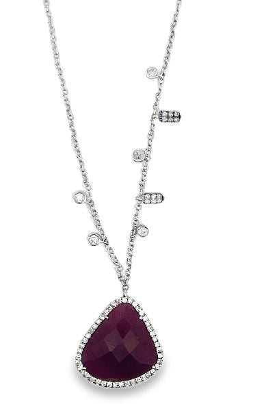 14W Rough Cut Ruby and Diam Dangle Necklace