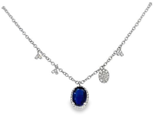 14W Oval Kyanite and Diamond Dangle Necklace