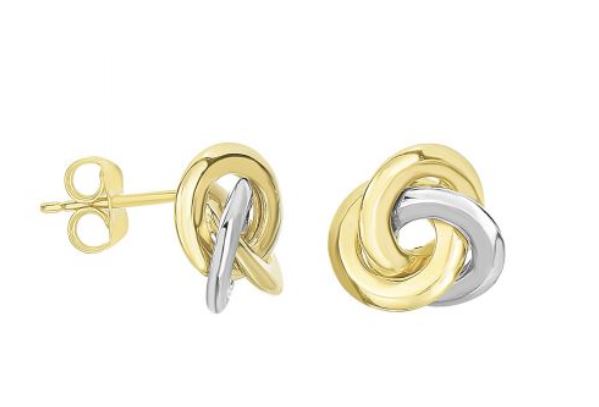 14TT 11.1mm 3-Row Love Knot Stud Earrings