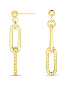14Y Cable Paperclip Drop Earrings with Twisted Rope Link