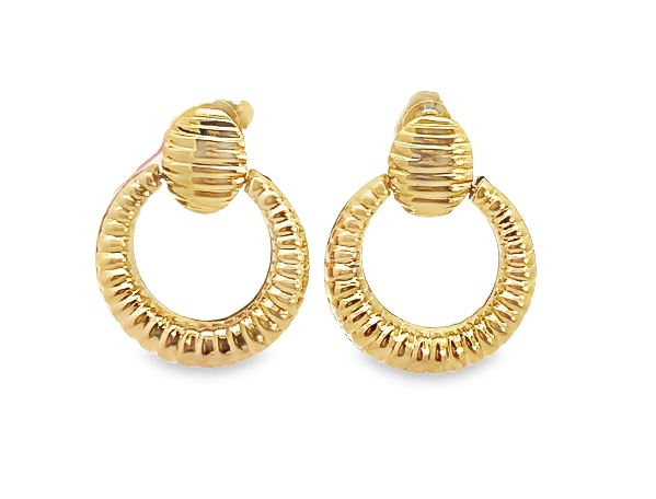 14Y 1/2" Fluted Door Knocker Earrings with Clam Shell Top