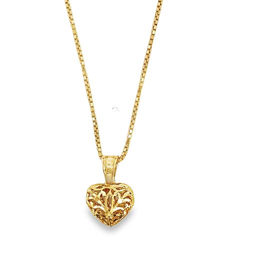 14Y 19" Box Chain 1mm with Heart Pendant