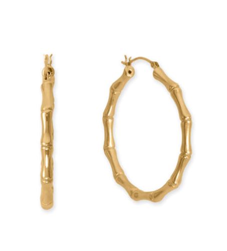 14Y Gold Plated Sterling Silver Bamboo Hoop Earrings