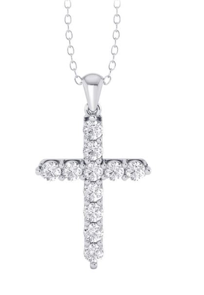 14W Round Diamond Cross Pendant on 18" Cable with Lobster Clasp