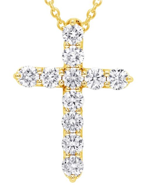 14Y Round Diamond Cross Pendant on 18" Cable with Lobster Clasp