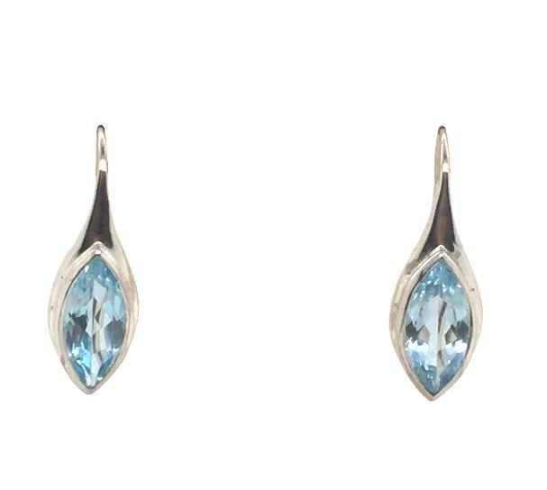 Sterling Silver Bezel Set Marquise Blue Topaz Dangle Wire Earrings