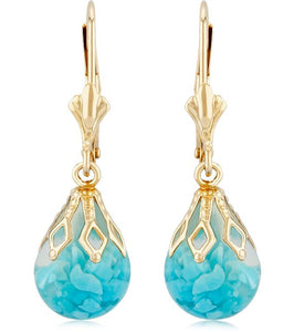 14Y 8mm Floating Turquoise Leverback Dangle Earrings