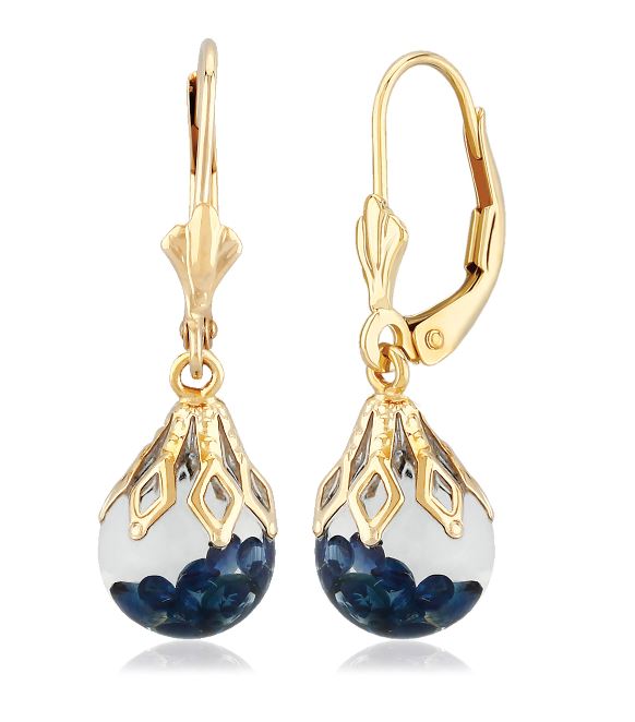 14Y 8mm Floating Sapphire Leverback Dangle Earrings