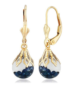 14Y 8mm Floating Sapphire Leverback Dangle Earrings