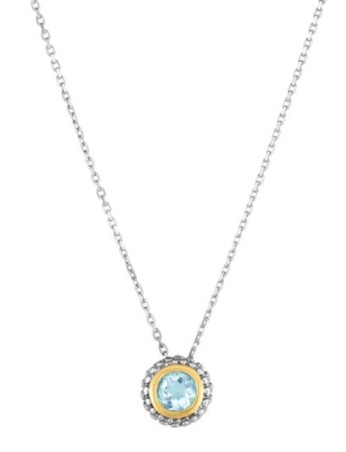 Sterling Silver 18Y Round Pendant with Aquamarine On 18" Diamond Cable Chain