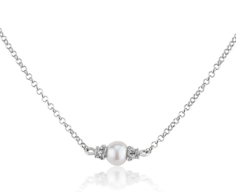 Sterling Silver Single Pearl Filigree Necklace