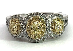 18TT 3 Oval Yellow and White Diamond Ring 1.50cttw sz 6