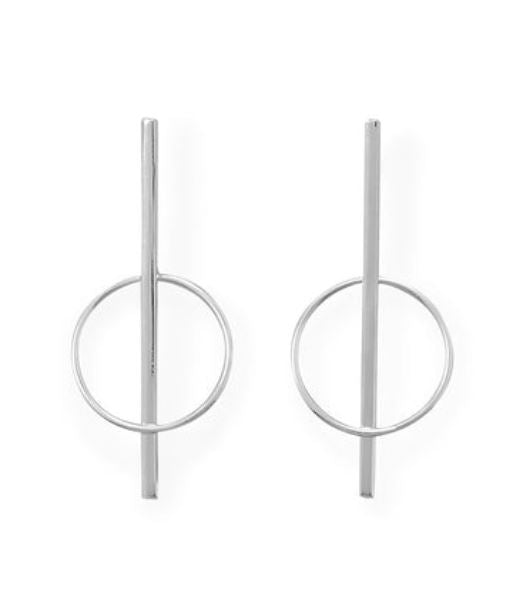 Sterling Silver Long Bar with Circle Post Earrings