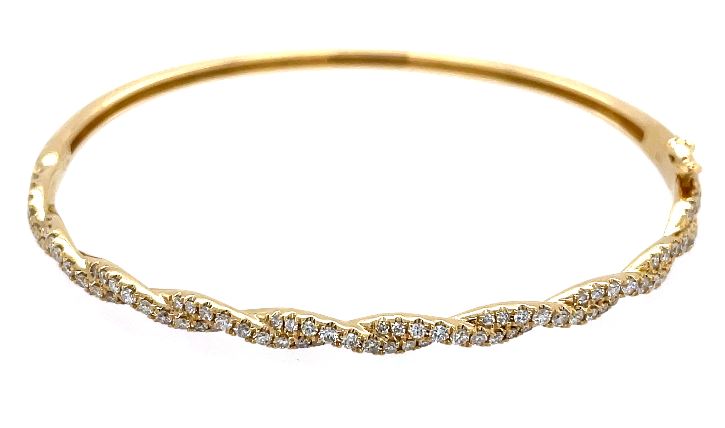 14Y Diamond Twisted Bangle 3mm with Box Catch and Figure 8 Safety