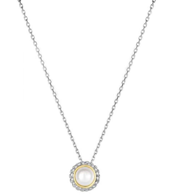 Sterling Silver 18Y Round Pendant with Pearl on 18" diamond cable chain