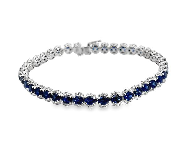 18KW Blue Sapphire/Diamond Tennis Bracelet