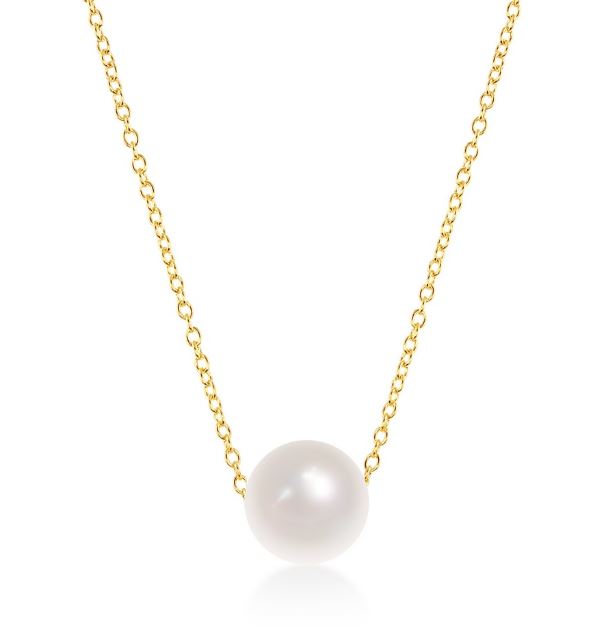 Sterling Silver Yellow Gold Plated 10mm FW Pearl Necklace 16-18"