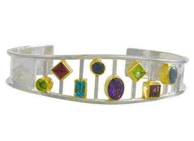 Sterling Silver 22KY Vermeil Bracelet with Peridot, Rhodolite Garnet, Baby Blue Topaz, Iolite and African Amethyst