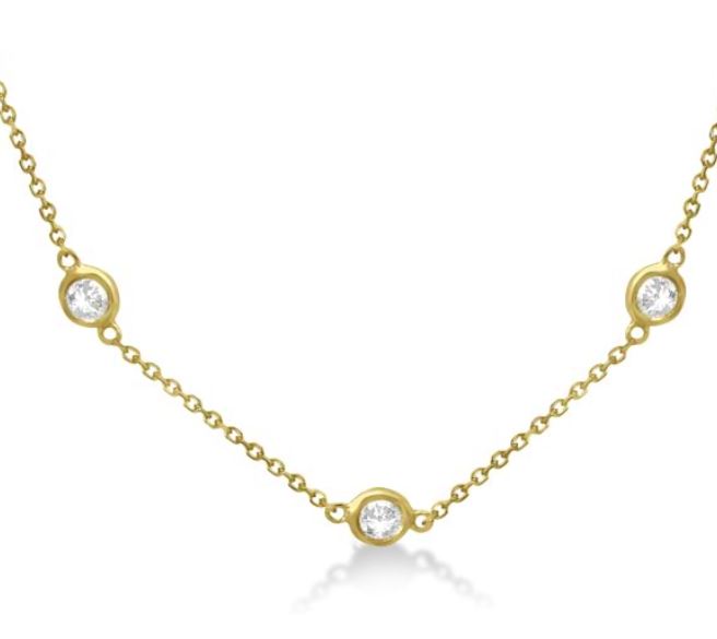 14Y 18" (10) Round 3mm Diamond By the Yard Necklace Bezel-Set Cable Chain Lobster Clasp