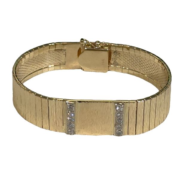 14Y Textured Bracelet with Round Diamond Accents 6.5" 22.6dwt