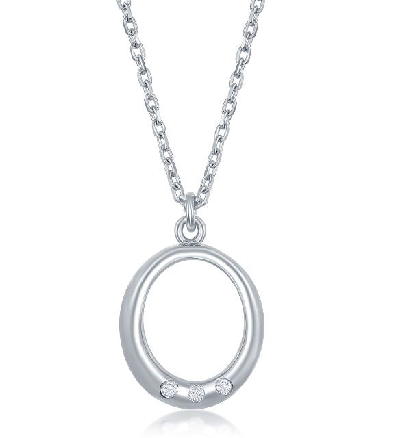Sterling Silver .03ctw Diamond Oval Pendant and Chain