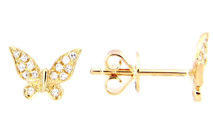 14Y Pave Diamond Butterfly Stud Earrings