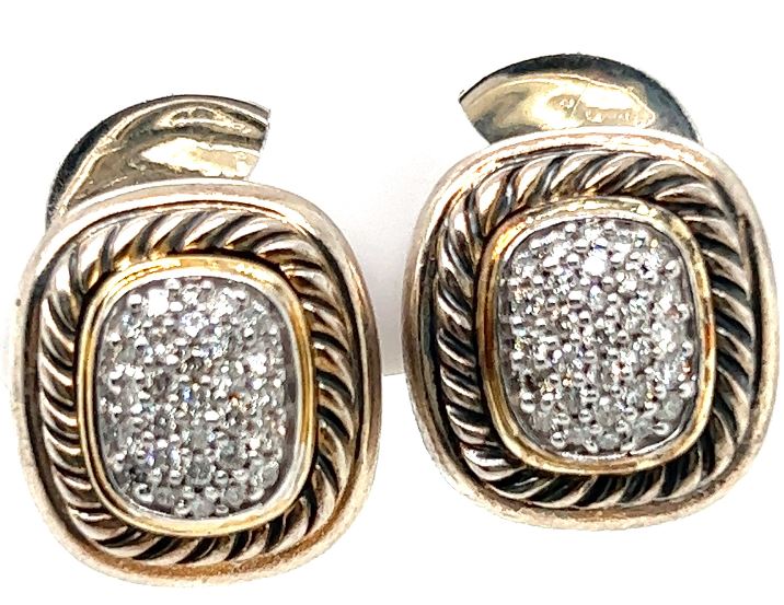 Sterling Silver 18Y David Yurman Pave' Diamond Albion Earrings