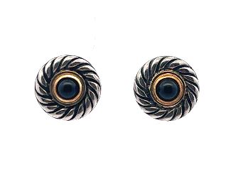 Sterling Silver 18Y Round Cab Onyx David Yurman Earrings