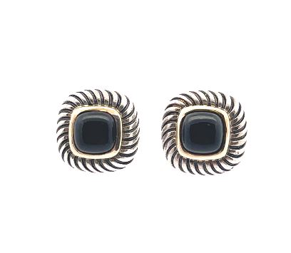 Sterling Silver 18Y Cushion Cab Onyx David Yurman Earrings