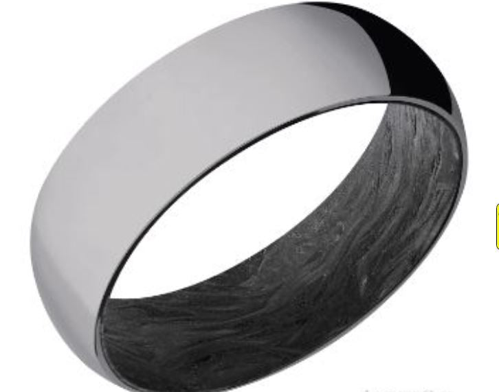 Zirconium Half Round Band with Forged Carbon Fiber Sleeve Ring sz 10