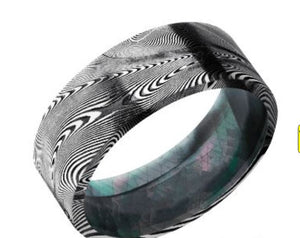 Tightweave Damascus 8mm Flat Band with Black MOP Sleeve sz 10