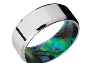 Cobalt Chrome Flat Beveled Band with Abalone Sleeve sz 10