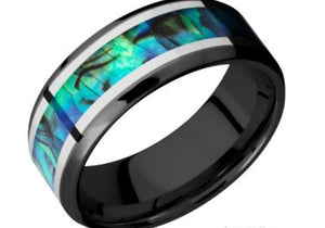 Zirconium/14W Flat Beveled Band with Abalone Inlay 8mm sz 10