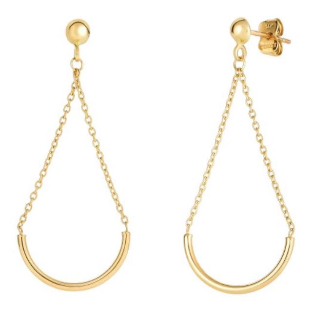 14Y Half Circle Hanging on Cable Link Dangle Earrings