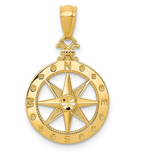 14Y Diamond Cut Compass Pendant