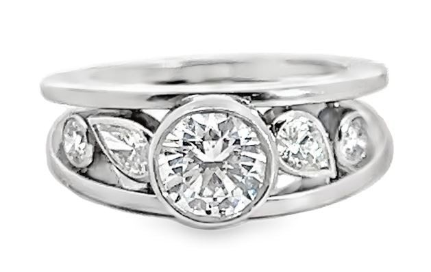 Platinum/Diamond Semi-Mount Ring 6.5mm Round CZ Bezel Center Size 5.5